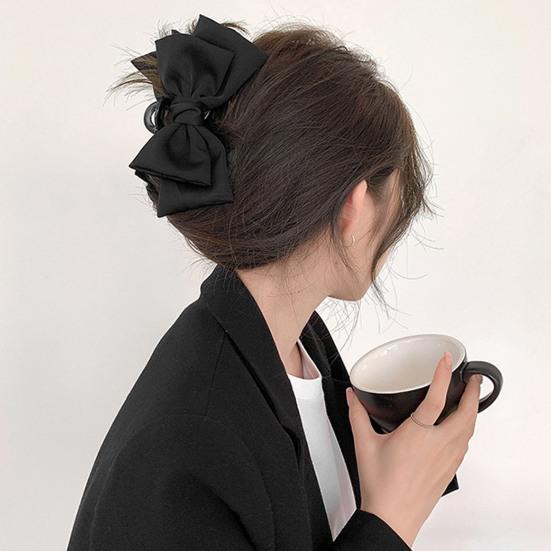 Women Hair Claw Anti-slip Elastic Spring Strong Claw Big Bow-knot Double Layers Hair Decoration Solid Color Princess Style Hair Gripper Hair