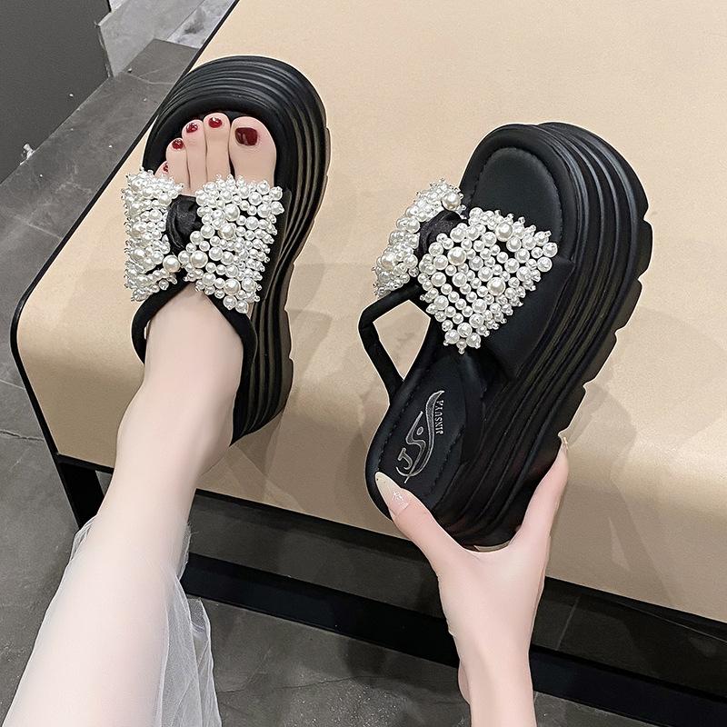 Platform sandals women's shoes shoes summer wear new pearl beach one-word drag
