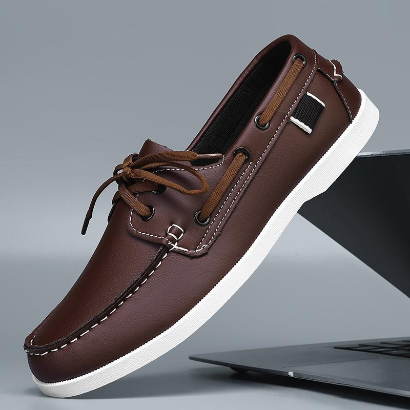 Fashion Lace-Up Fashion Men Loafers Slip on Flats Male Classic Boat Shoes Leather Hot Sale Men's Leisure Walk Men Wedding Dress Shoes