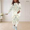 Women Plus Size Round Neck Long Sleeve Floral Printed Top And Fitted Pants Two Piece Set