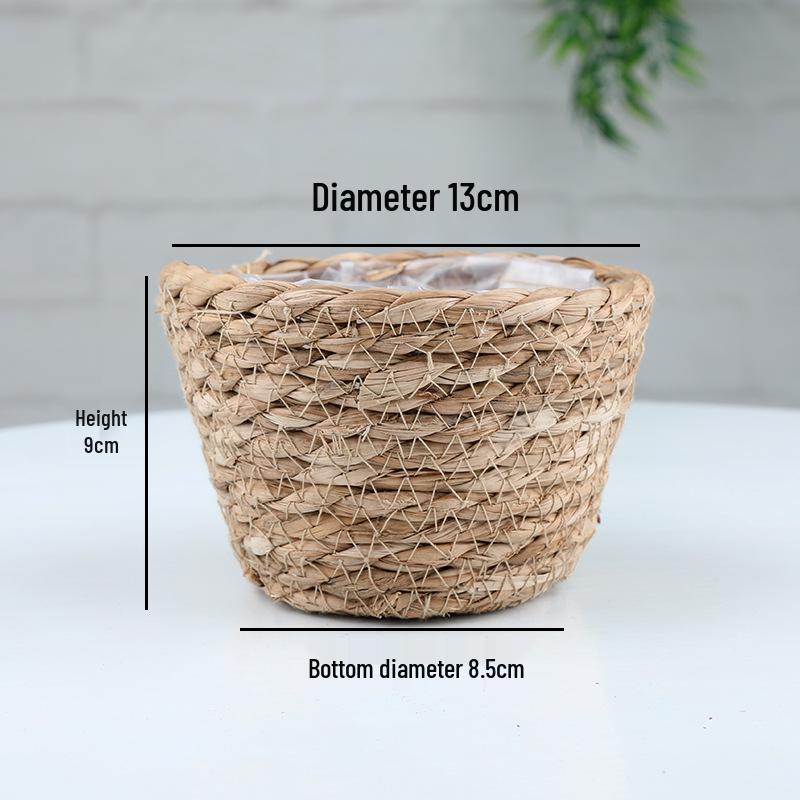 Rattan Woven Flower Basket for Home and Balcony Decor with Green Plants