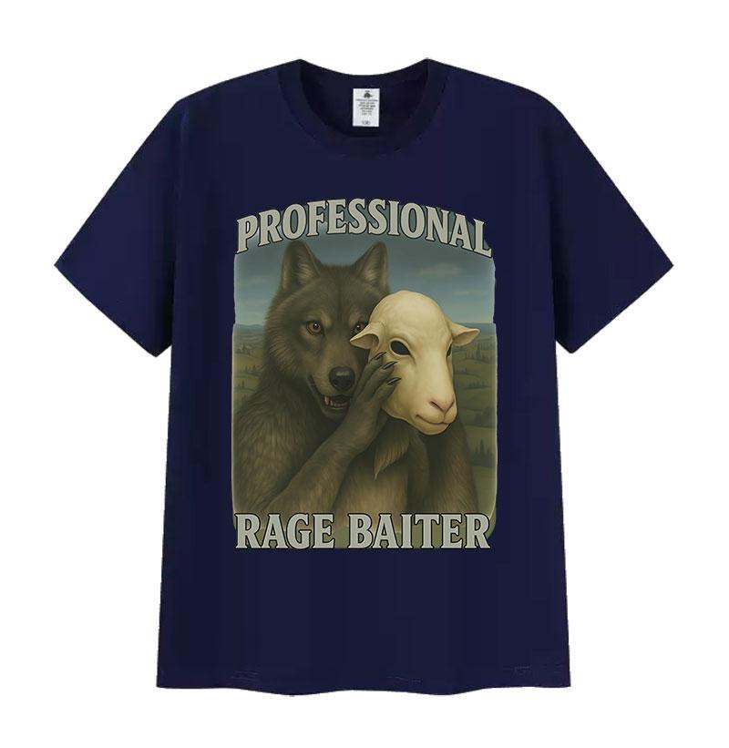 Professioneller Rage Baiter Lustige Wolf Grafik T-Shirts Unisex Damen Humor Kleidung Kurzarm T-Shirts Lässige Übergroße Baumwoll-T-Shirts