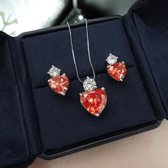 Yousheng Rhinestone Heart Jewelry Set Faux Diamond Necklace And Earrings Set Sparkling Heart Pendant Wedding Jewelry for Bride Bridesmaid Anniversary