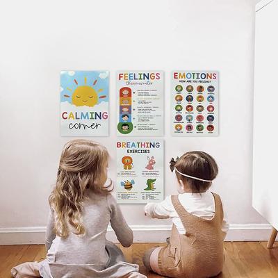 12 Calming Corner Classroom Posters Feelings Wheel Chart & Emotions Poster Feelings Wheel Poster for Classroom Wall Decoration