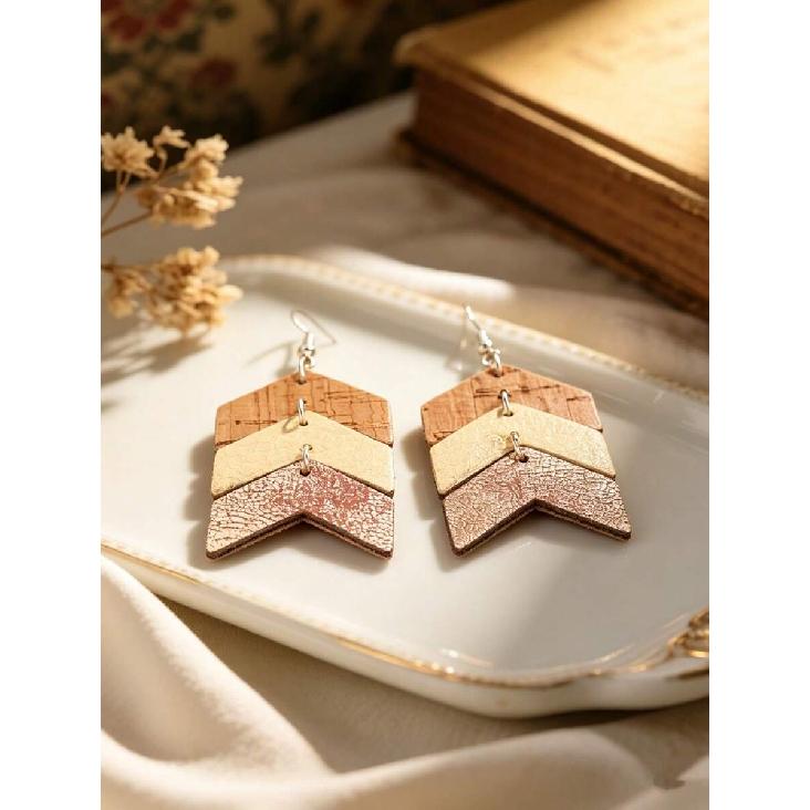 1 Pair Western Style Light Color Patchwork Arrow Multi-Layer Earrings, Niche Design Elegant Earrings