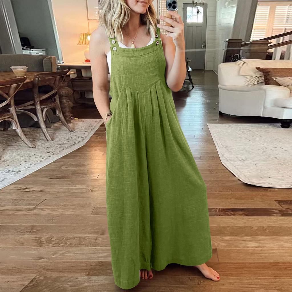 Baumwolle Leinen Damen Latzhose Hosenträger Hose Locker Lässig Weiblich Frauen Einteiler Weites Bein Strampler Overalls Jumpsuit Streetwear
