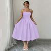 Summer New European and American Style French Fashion Sweet Print Suspender Tube Top Dress Chic Pleated Summer Style