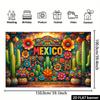 2D planar Mexican-style background fabric with colorful arches, cacti, skull decorations, lanterns and colorful flowers