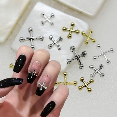 10Pcs Nail Decorations Exquisite Shape Vivid Color Stunning Visual Effect Reusable Easy To Apply Decorative Zinc Alloy 3D Cross Style Nail Decorations