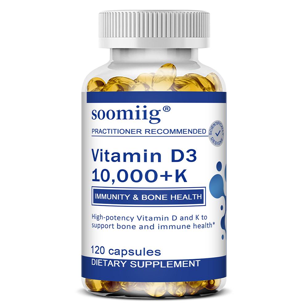 Vitamin D 250 mcg (10,000 IU)+Vitamin K 20 mcg, 120 Capsules Per Bottle 120 Capsules