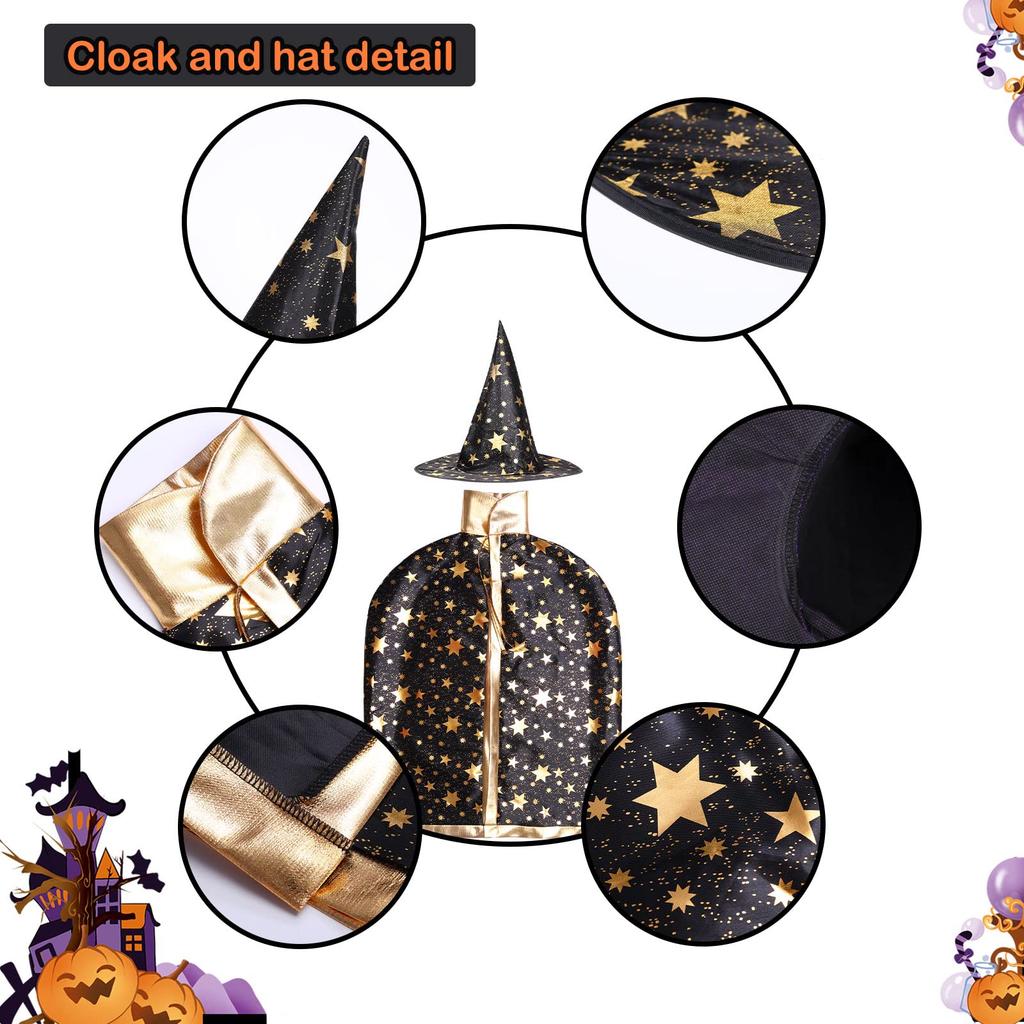 Moerstar Halloween Witch Costume Set, 3-Piece Set for Kids, Includes Cape, Hat, and Pumpkin Bag, Unisex, Perfect for Halloween, Christmas, Parties,