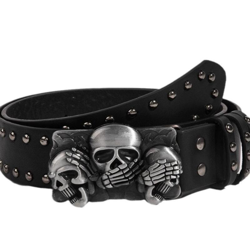 New Belts For Women Men Punk Goth Rivet Black Jeans Unisex Belt Skeleton Paw Skull Buckle Waistband