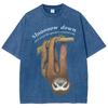Retro Cartoon Hanging Long arm monkey print T-shirt water wash vintage style men's and women's short sleeve shirt