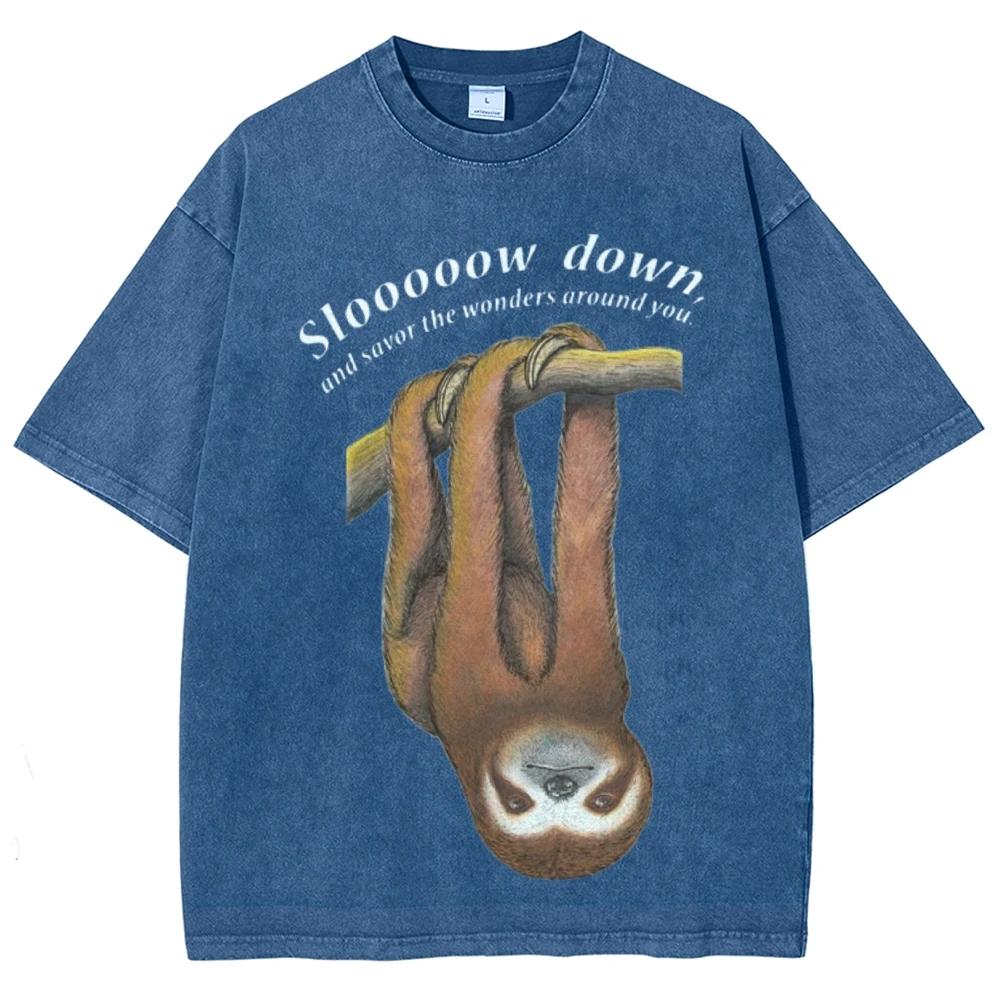 Retro Cartoon Hanging Long arm monkey print T-shirt water wash vintage style men's and women's short sleeve shirt