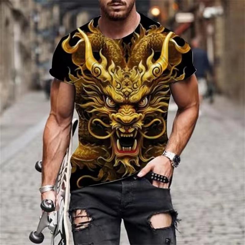 Dragon Totem 3d Printed Summer Men's T-Shirt Short Sleeve Fashion Street Casual Creative Personality Tough Guy Style Clothing