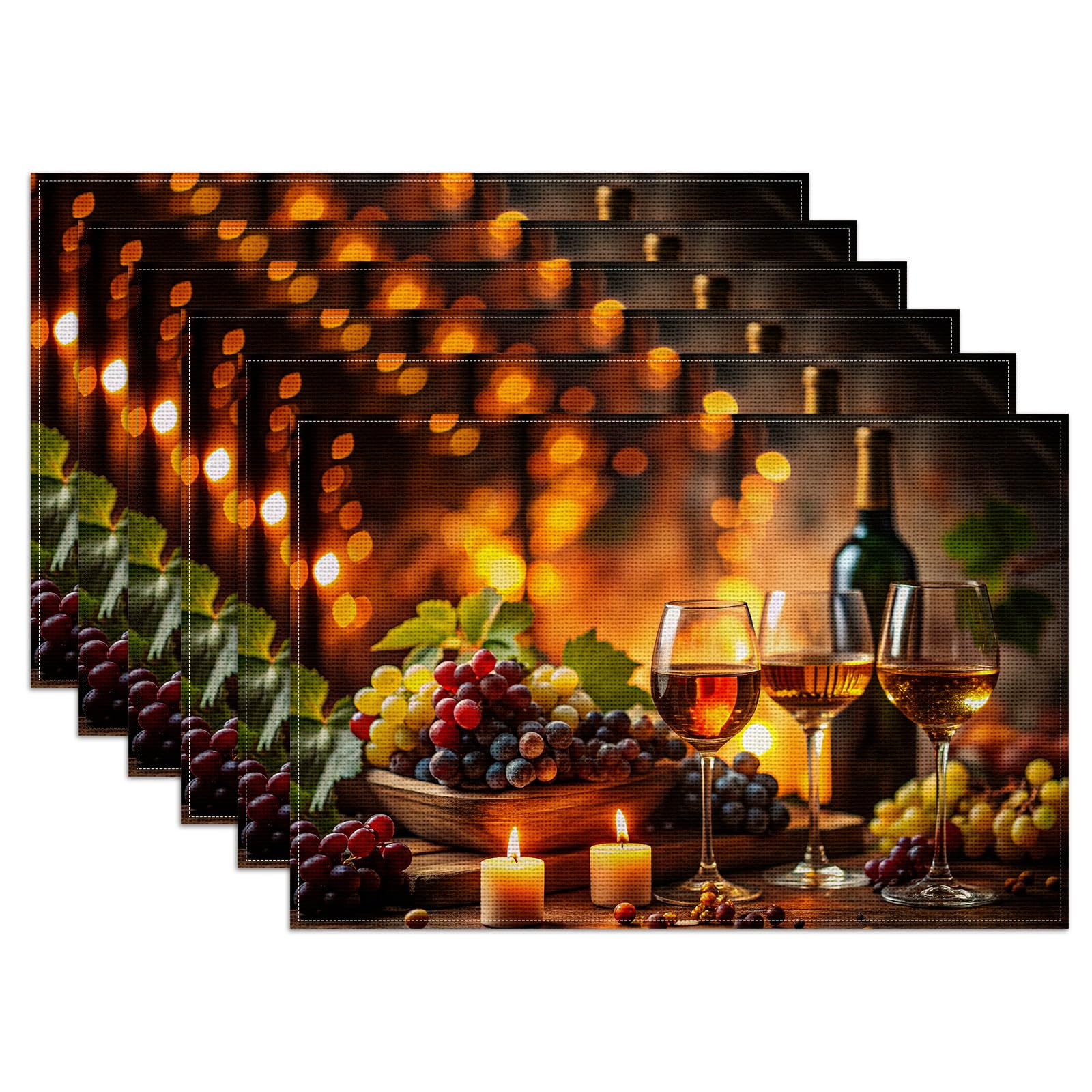 

Wine Placemats Set of 6, Linen Place Mat Washable Stain Resistant Table Mats for Country Winery Artisanal Farmhouse Kitchen 12x18 Inch 6PCS