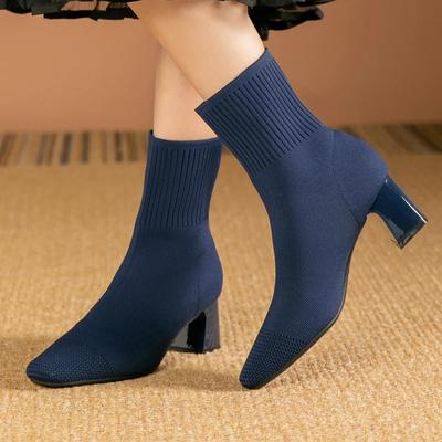 Botas Calcetines de Punto Primavera Otoño Mujer Tacones Altos Talla Grande 43 Moda Tejido Elástico Puntera Puntiaguda Femeninas Slip on Botas de Media Caña