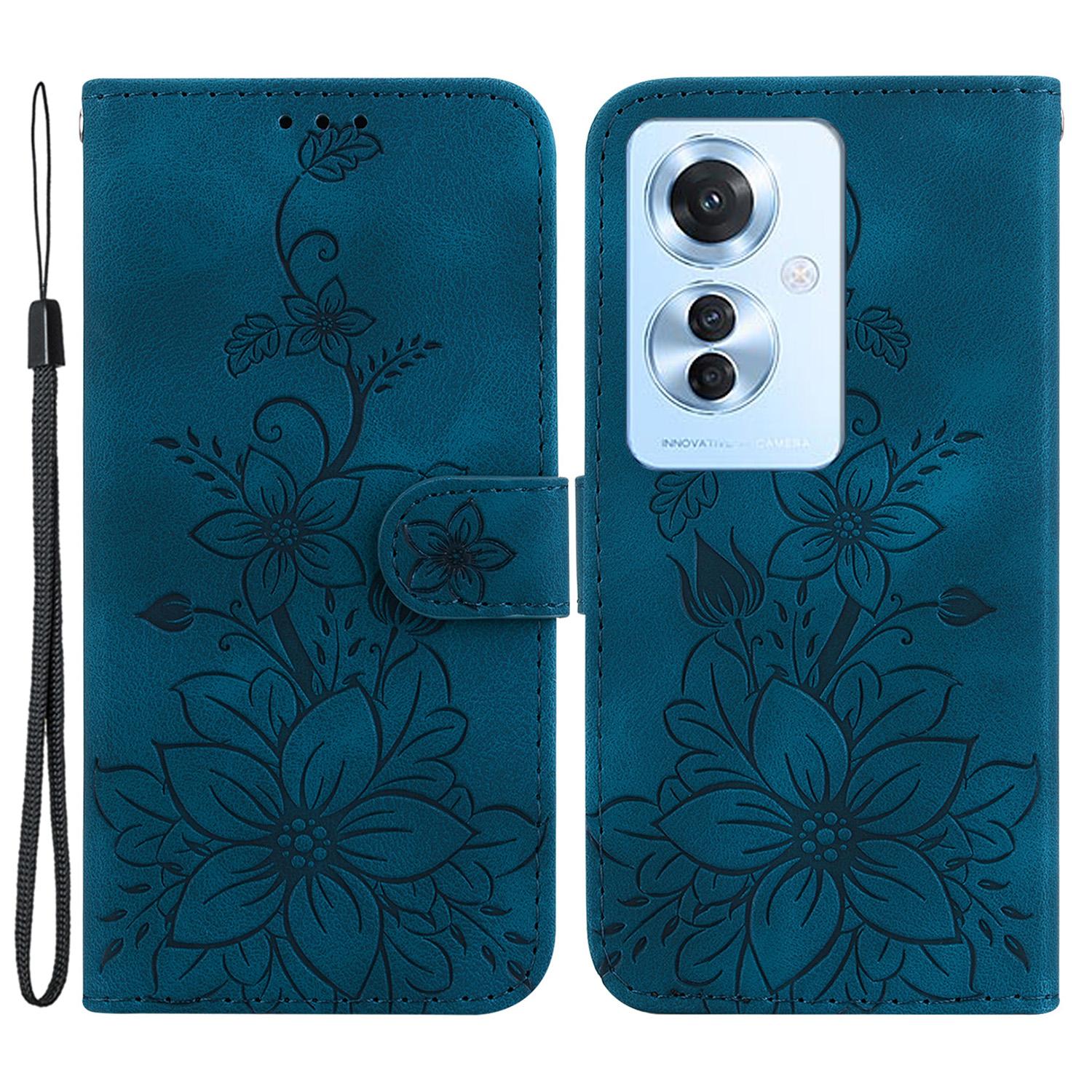 

For Oppo Reno11 F 5G/F25 Pro 5G Case Phone Leather Wallet Lily Flower Imprint Full Protection Shell Dark Blue