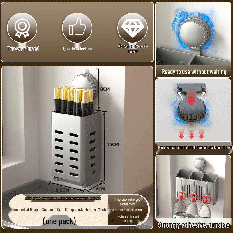 Wall-Mounted Suction Cup Storage Rack for Scallions, Ginger & Garlic - Punch-Free Kitchen Basket