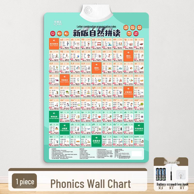 English Phonemes Pronunciation & Phonics Training Wall Chart with 26 Letters Audio