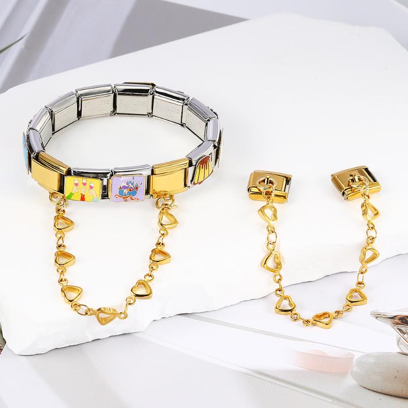 Fashion Women Stainless Steel Heart Chain Italian Charms Link Buckle Fit 9Mm Bracelet Diy Jewelry Accessories