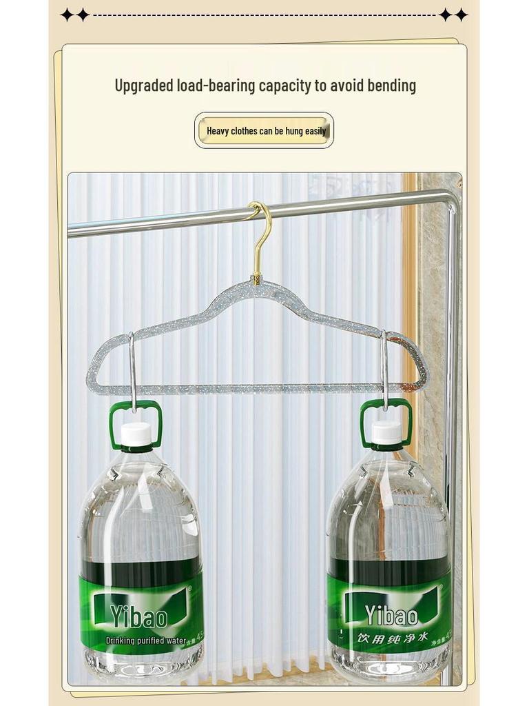 Acrylic No-Trace Women's Hanger - Transparent Crystal Gold Powder Design for Home Use.