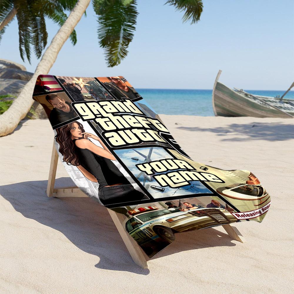 Grand Theft Auto Customize Your Name Beach Towel Super Soft Microfiber Quickdry Fabric Suitable for Sports Travel Swimming Yoga Bathroom Beach And Poo