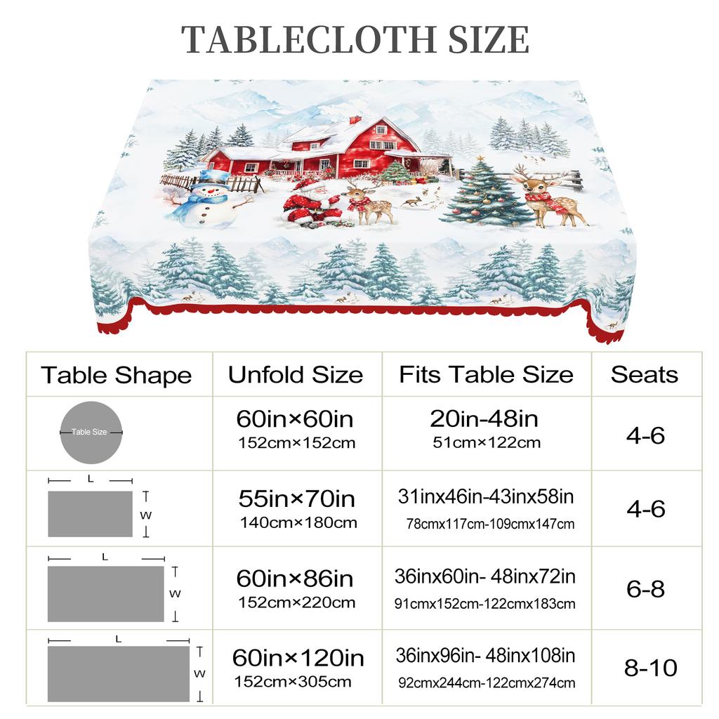 1 Piece Of Christmas Round And Rectangular Tablecloth, Available In Various Sizes, White Snow And Santa Claus Gift Box Snowflake White Tablecloth, Sui