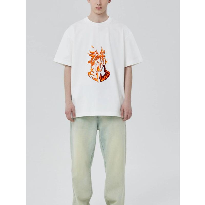 Svart T-shirt med Hästflamma-tryck för Vardagsbruk