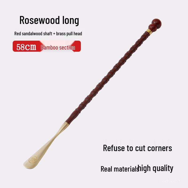 Pterocarpus Santalinus Premium Brass Shoehorn with Long Handle - Easy Lift for Pregnant Women