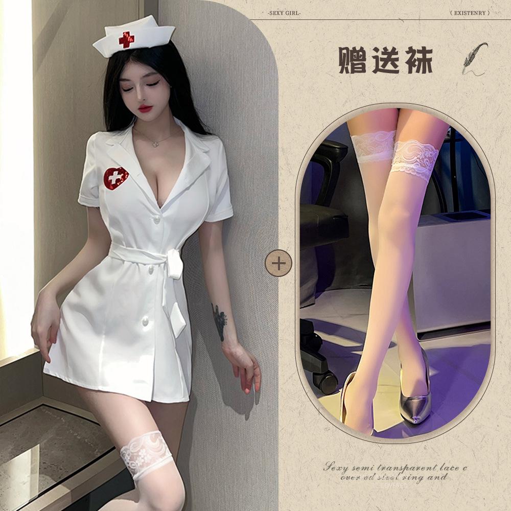 Sexy Nurse Outfit Lingerie Deep V Seduction Hot Cosplay Bed Uniform Suit