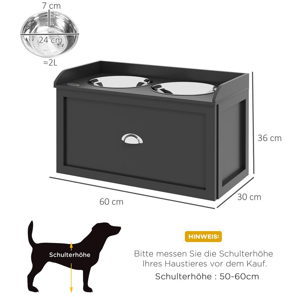 Stainless Steel Raised Dog Bowls, with 21L Storage Drawer for Large Dogs and Cats - Black