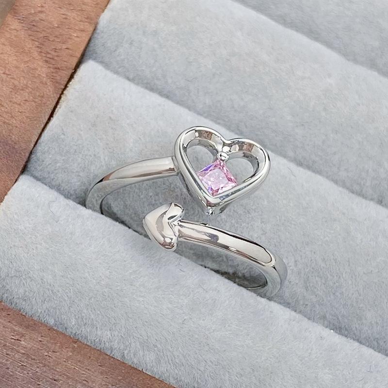 [Sweet Pink Dream] Pink Love Qixi Festival Girl'S Heart Zir*****Pen Ring Simple Fashion Geometric Ring Female