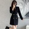 Women's Korean Style Blazer Dress, Petite Friendly Waist-Defining Office Dress with Slim Fit Design, Business Casual Midi Length Dress