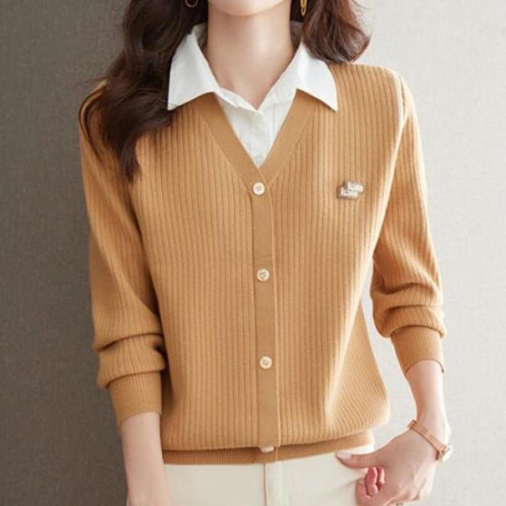 Navava Casual Rib 2 In 1 Long Sleeve Collar Knit Nk2773