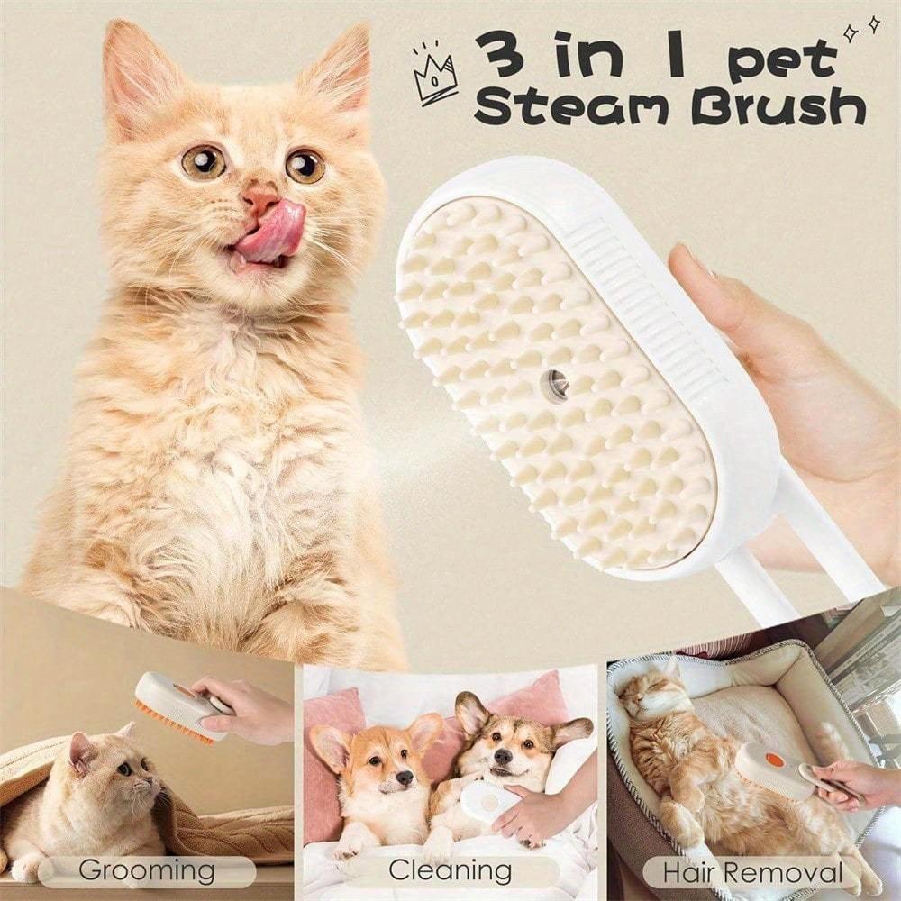 "3-In-1 Cat Brush With Steam, Steamy Cat Brush, Cat Steamy Brush, Cat Hair Brush With Water, Multifunctional Pet Spray Massage Comb, Steam Brush