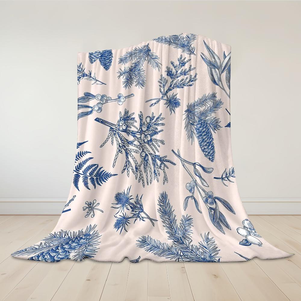 Indigo Pine Bough Flannel Blanket Warm Soft Halloween Christmas Couch Warm Cozy Decorative Decor Gift for All Season