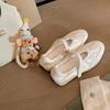 Lammfellversion~ Ballerina-Satin Klettverschluss Innenhöhenerhöhung Mary Jane Freizeitschuhe Damen Frühling und Sommer