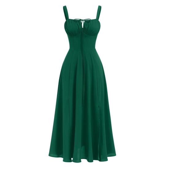 Bohemian Style Summer Dress Adjustable Drawstring Corset Versatile Square Cut Midi