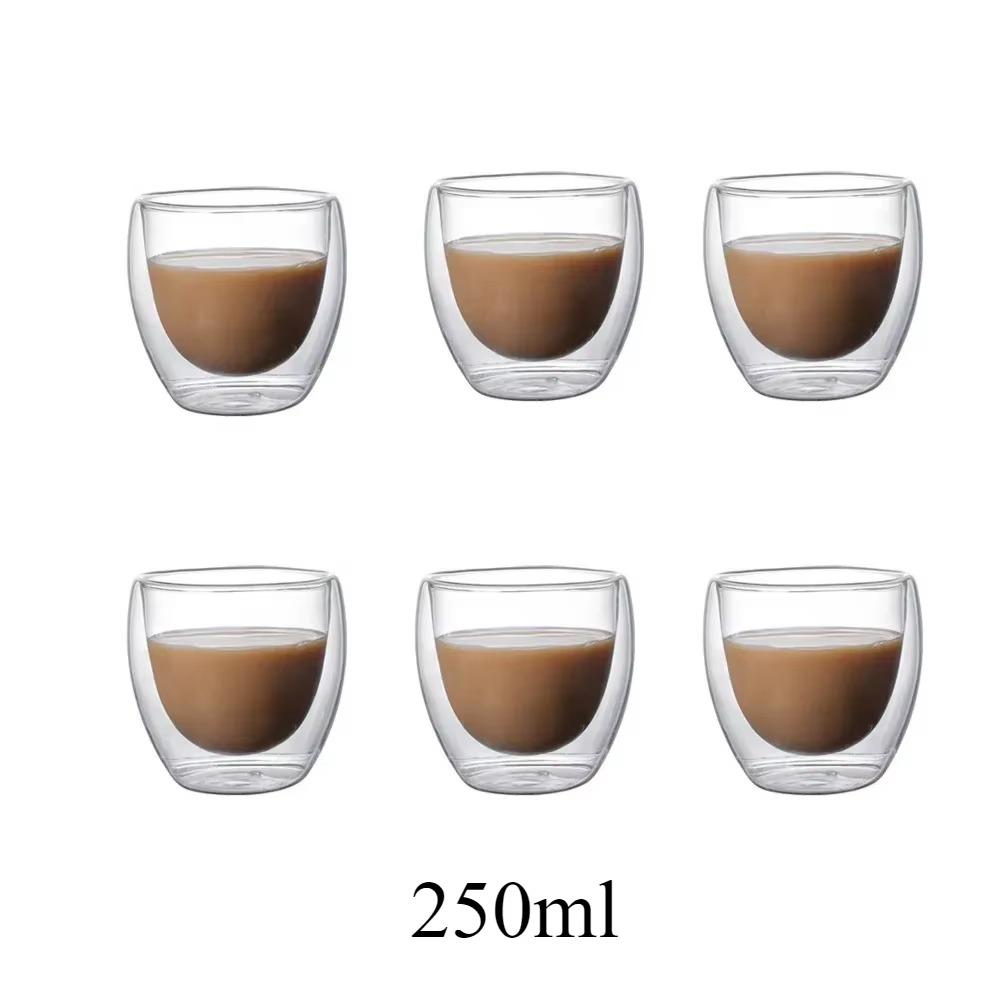 250ml dvoustěnný průhledný skleněný šálek na kávu s rukojetí, dvouvrstvý tepelně izolační šálek na džus a mléko s vysokou teplotou