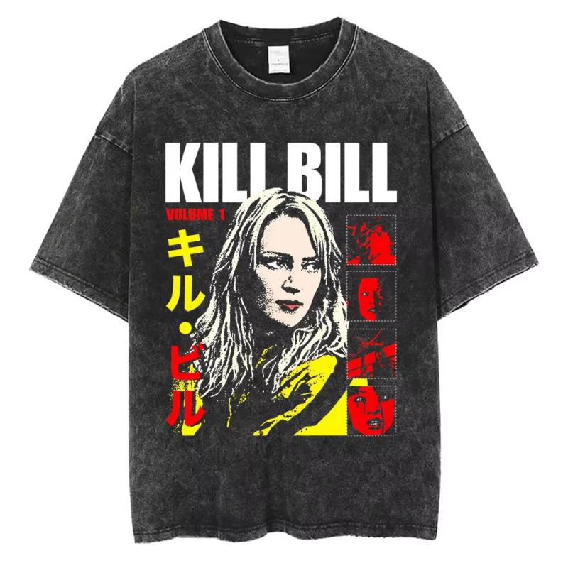 Famous Director Quentin Tarantino Movie Kill Bill Vintage Washed T Shirts Unisex Women Casual Cotton Retro Short Sleeve Tshirts