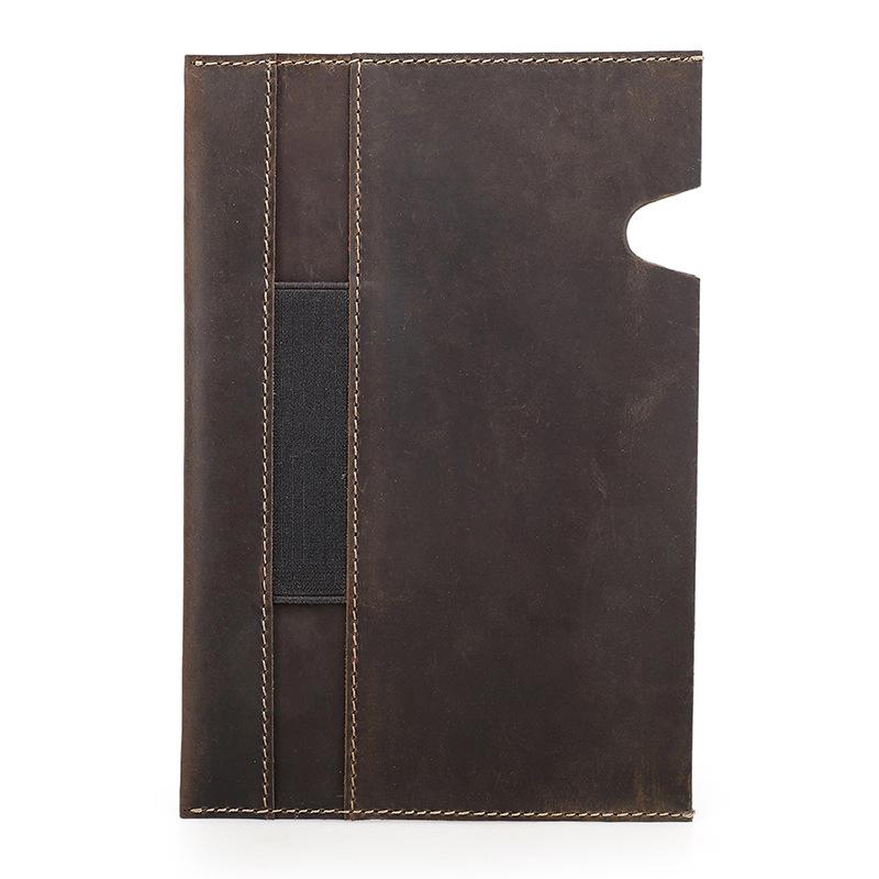 A5 Crazy Horse Leather Notebook Cover with Pen Slot - Handmade Cowhide Simple Wipe-Open Design