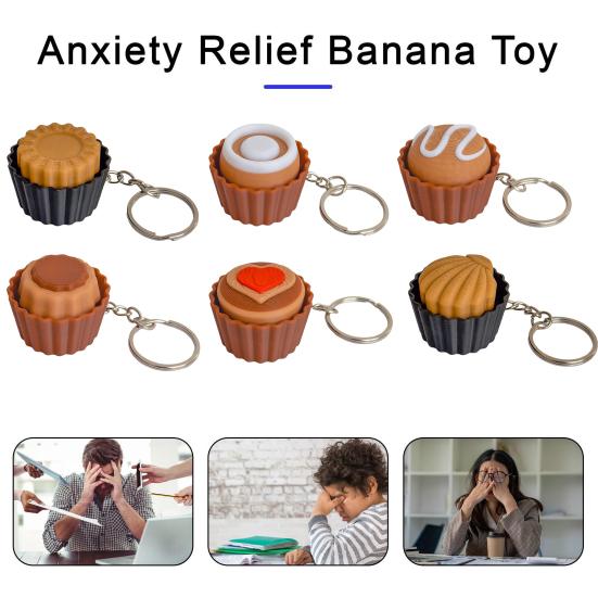 3D-gedruckter Dessert-Klicker-Schlüsselanhänger Stressabbau Cupcake-Dekompressionsknopf Fidget-Schlüsselring Tasche Rucksack Geldbörse Anhänger