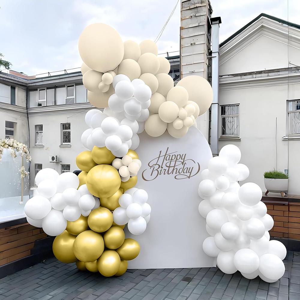 Guirlande de ballons blancs Snad, kit d'arche de ballons sable, blanc et or, décoration pour baby shower, anniversaire, mariage, anniversaire de mariage, ballons