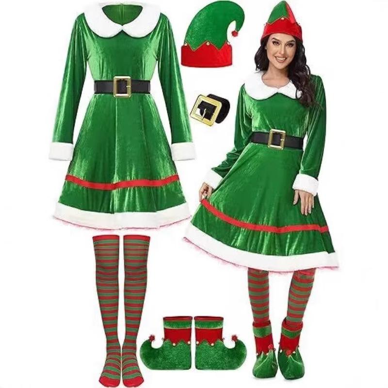 Children's Christmas Costume Women's Dress Set Men's and Women's Adult Green Elf Performance Costume