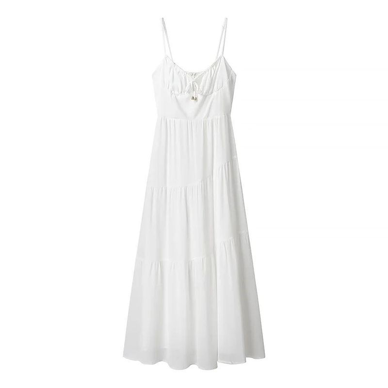 Spring New Women's Clothing Seaside Vacation Style Silm V Neck Backless High Waist A- Line Mini Sling Dress