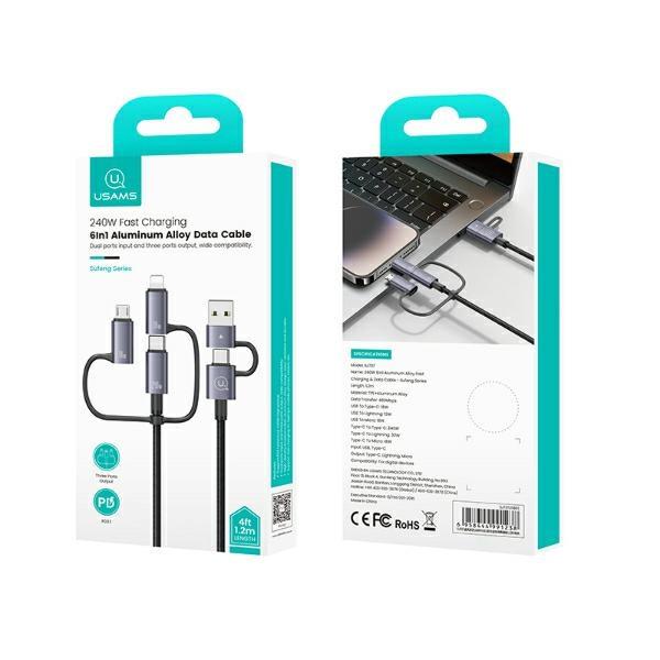 Kabel 6w1 USB USAMS 240W 2m Szybkie ładowanie Aluminiowy Szary