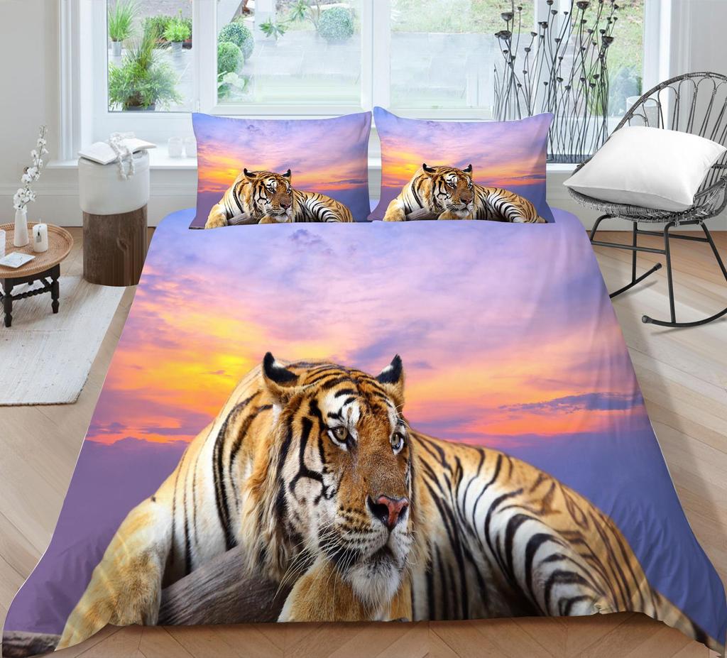 3D Tiger Pattern Bedding Set Bedroom Bed Home Quilt Cover Pillowcase Bedroom Bedding Microfiber 2/3 Pieces Gift