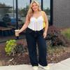 SHEIN Plus Size Rhinestone High-Waisted Wide-Leg Denim Pants