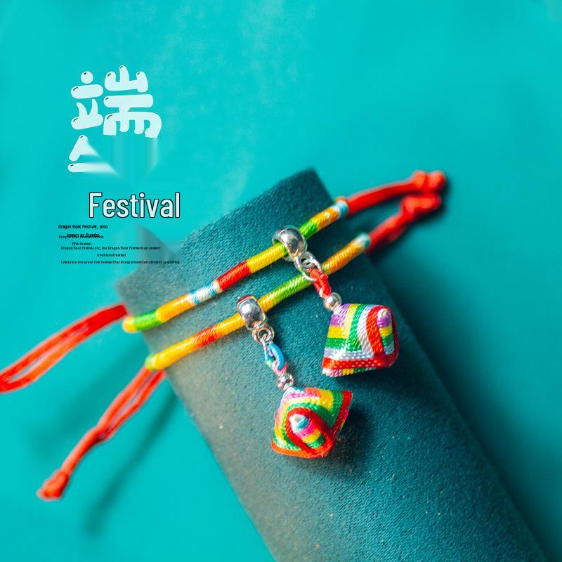Dragon Boat Festival Five-Color Handmade Bracelet with Zongzi Charm